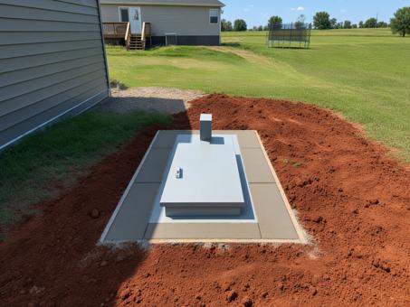 Yard in-ground shelter on concrete pad