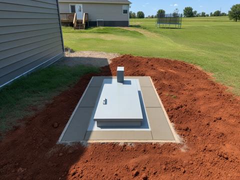 Outdoor in-ground FlatSafe tornado shelter on concrete pad