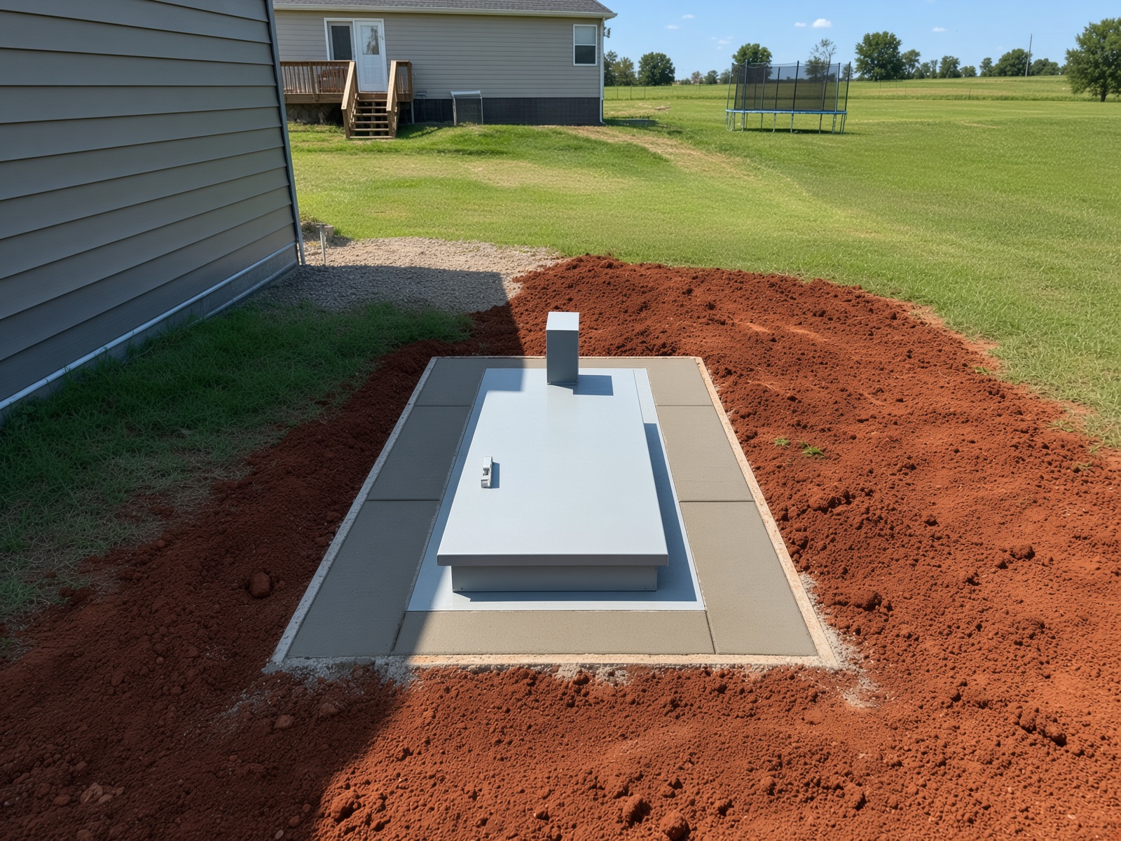 Outdoor in-ground FlatSafe tornado shelter on concrete pad